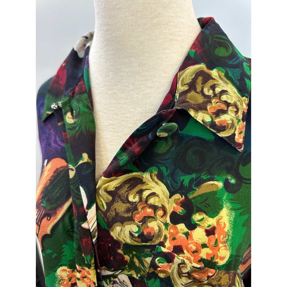 Dahan Vintage 100% Silk Violin Floral Baroque Button Up Shirt Medium Luxury Top - Picture 5 of 13